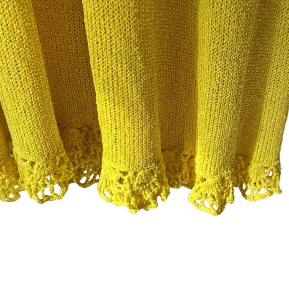 Saks Fifth Avenue Vintage Yellow Knit Crochet Disco 70s Maxi Dress Belted Small - Picture 4 of 8